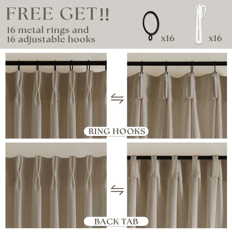 TWODRAPES Extra Long Pinch Pleated Linen 108 Inch Curtains 2 Panels Set for Living Room Bedroom Farmhouse Tan Brown Cotton Flax Back Tab Memory Shape Pinch Pleat Ceiling Floor Window Curtains 9 FT Grey Beige - Image 5