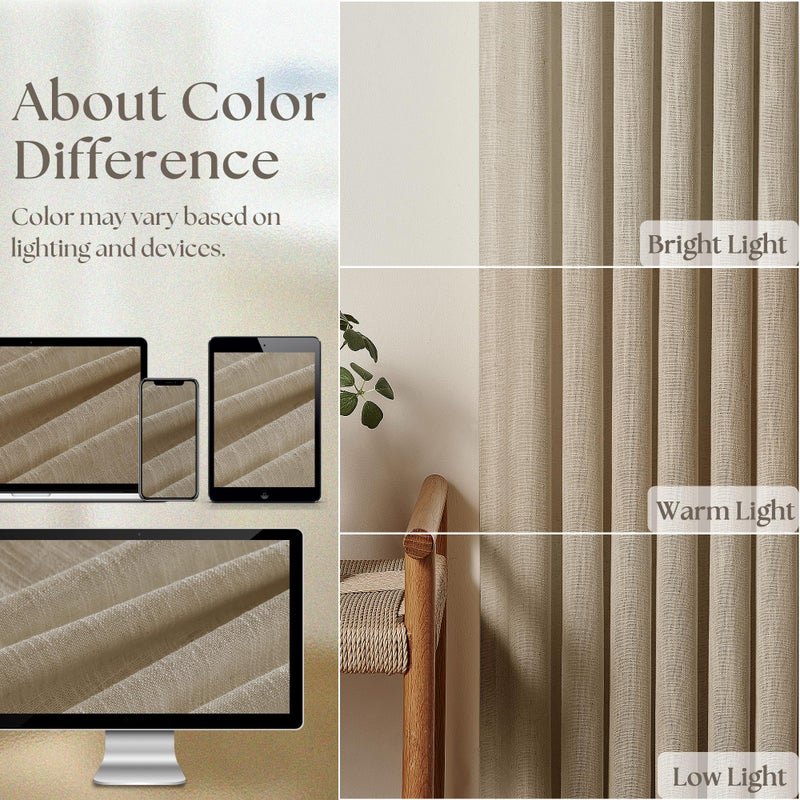 TWODRAPES Extra Long Pinch Pleated Linen 108 Inch Curtains 2 Panels Set for Living Room Bedroom Farmhouse Tan Brown Cotton Flax Back Tab Memory Shape Pinch Pleat Ceiling Floor Window Curtains 9 FT Grey Beige - Image 4