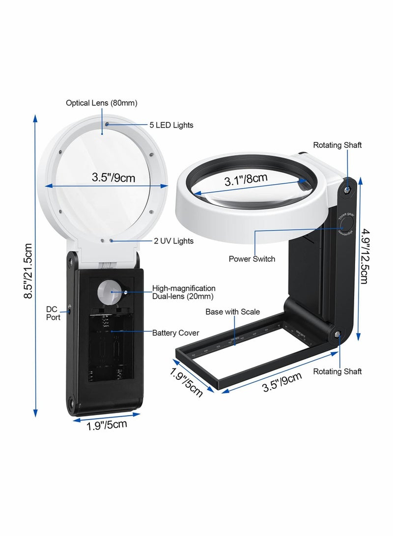 SYOSI Magnifying Glass Magnifier with Light - USB Power Standing 25X 8X Magnifying Tools - Handheld LED Illuminated Magnifier for Macular Degeneration Seniors Read Inspection Coins Jewelry Exploring - Image 5