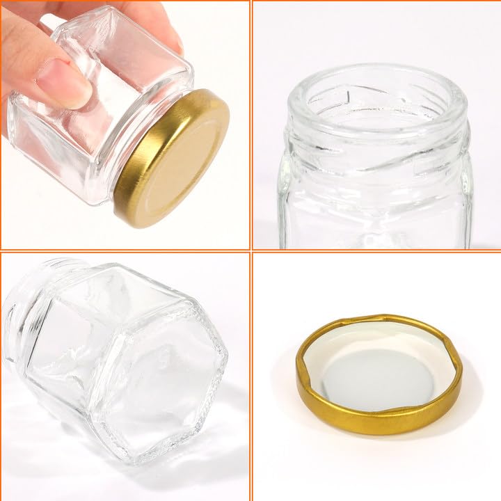 BIGIVACA 2 oz Hexagon Mini Glass Honey Jars with Wood Dippers,30 Pack Small Honey Jars with Gold Lids,Bee Pendants,Jutes,35 Bee Stickers,Perfect for Baby Shower,Wedding Favors,Party Favors - Image 3