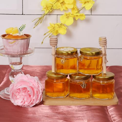 BIGIVACA 2 oz Hexagon Mini Glass Honey Jars with Wood Dippers,30 Pack Small Honey Jars with Gold Lids,Bee Pendants,Jutes,35 Bee Stickers,Perfect for Baby Shower,Wedding Favors,Party Favors - Image 5