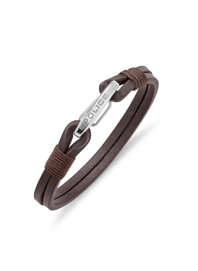 POLICE Wishbone Leather Bracelet Double Row Brown Leather with Hook Closure  - Image 2