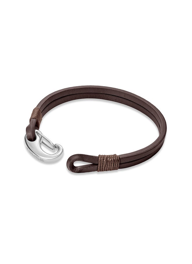 POLICE Wishbone Leather Bracelet Double Row Brown Leather with Hook Closure  - Image 3