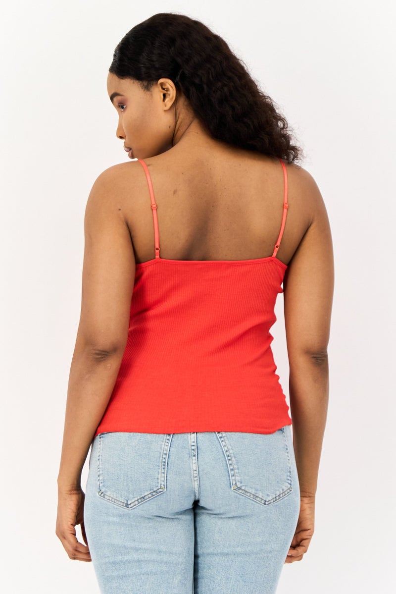 SALSA Women V Neck Ribbed Sleeveless Tank Top, Red  - Image 2