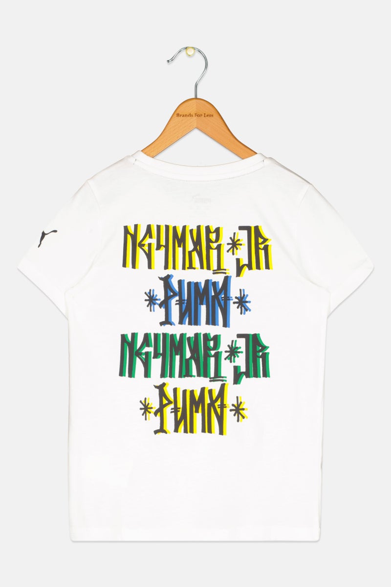 PUMA تي شيرت خارجي قصير الأكمام بطباعة جرافيك للأطفال من بومة × نيمار جونيور، أبيض - Image 2