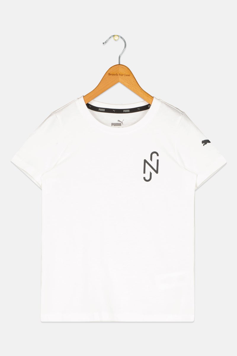 PUMA تي شيرت خارجي قصير الأكمام بطباعة جرافيك للأطفال من بومة × نيمار جونيور، أبيض - Image 1