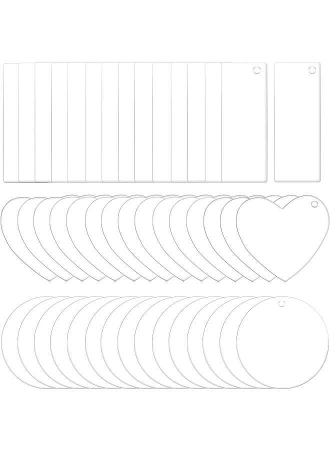 Generic YHSKJCD 45Pcs Acrylic Key Ring Blank, Acrylic Transparent Keyring Circles Clear Acrylic Round Heart Rectangle Keyrings with Hole for DIY Projects and Crafts, 3 Shapes  - Image 1