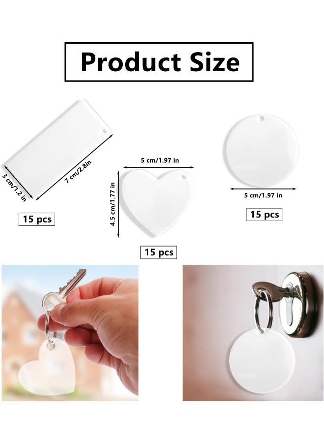Generic YHSKJCD 45Pcs Acrylic Key Ring Blank, Acrylic Transparent Keyring Circles Clear Acrylic Round Heart Rectangle Keyrings with Hole for DIY Projects and Crafts, 3 Shapes  - Image 5