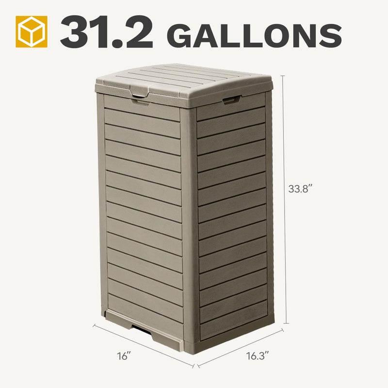 DWVO 38 Gallon Large Outdoor Trash Can, Waterproof Resin Hideaway Garbage Bin with Lid and Drip Tray, Outside Trash Bin for Porch, Backyard, Deck, Patio, Poolside, Easy to Clean, Taupe - Image 5