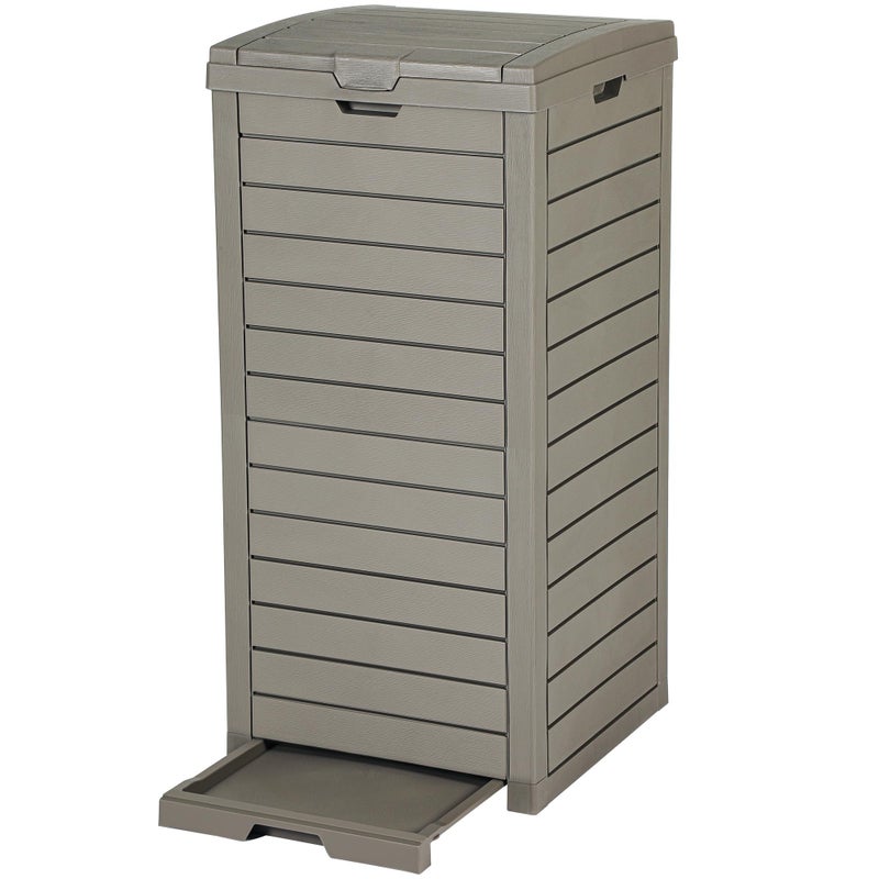 DWVO 38 Gallon Large Outdoor Trash Can, Waterproof Resin Hideaway Garbage Bin with Lid and Drip Tray, Outside Trash Bin for Porch, Backyard, Deck, Patio, Poolside, Easy to Clean, Taupe - Image 1