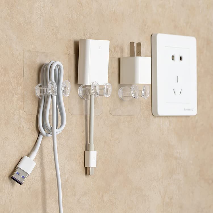 FOSCADIT FOSCADIT 10PCS Adhesive Hook Multifunctional Power Plugs Socket Holder Free Punching Stickers Wall Mounted Transparent MultiFunction Wall Storage HooksRazor HolderHome Wall Hanger for Keys  - Image 5