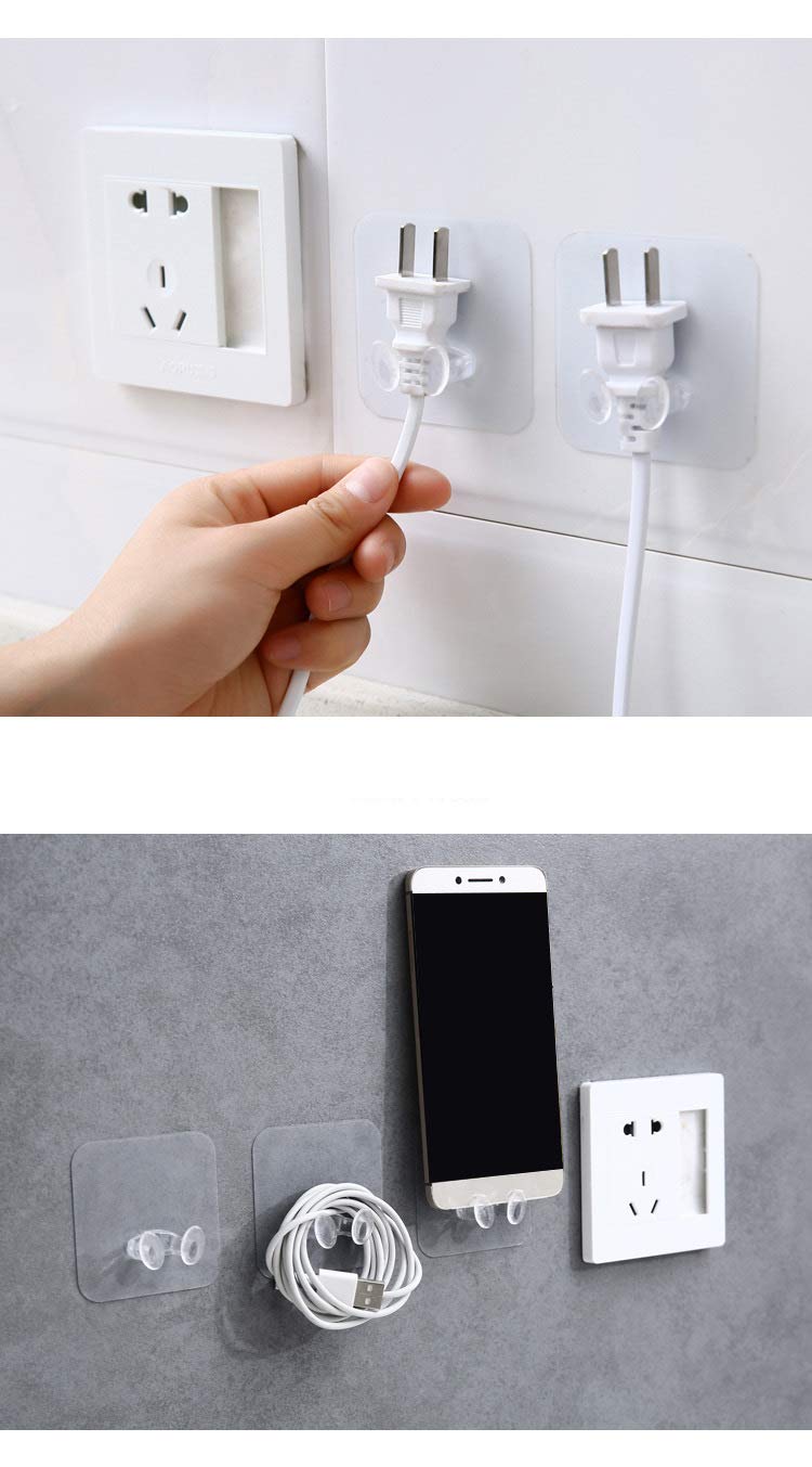FOSCADIT FOSCADIT 10PCS Adhesive Hook Multifunctional Power Plugs Socket Holder Free Punching Stickers Wall Mounted Transparent MultiFunction Wall Storage HooksRazor HolderHome Wall Hanger for Keys  - Image 2