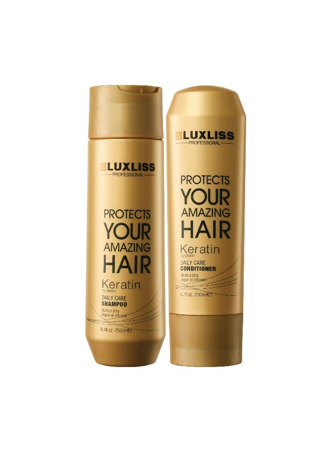 Luxliss Keratin Daily Care Conditioner  Shampoo  Gold editionPack of 2  250ml 200 ml - Image 1