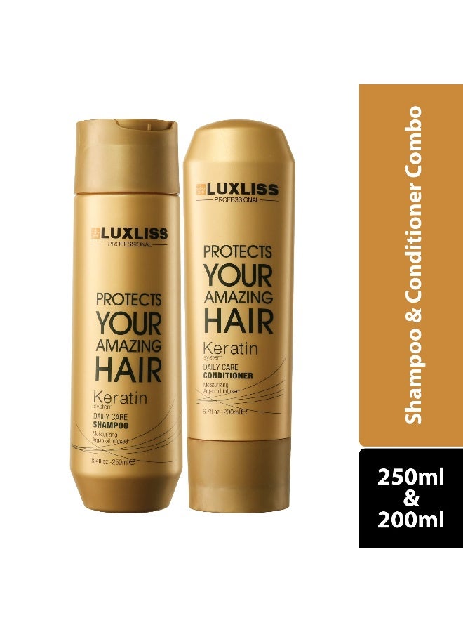 Luxliss Keratin Daily Care Conditioner  Shampoo  Gold editionPack of 2  250ml 200 ml - Image 2