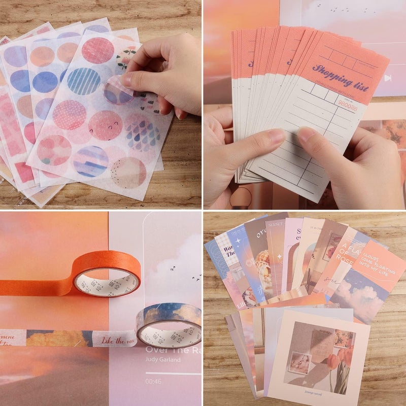 RANUR 346Pcs Vintage Aesthetic Scrapbook Kit With Stickers, Art Bullet Junk Journal Kit Scrapbooking Supplies Journal Planners Paper Stickers Craft Notebook Collage (Sunset), Multicolor - Image 2