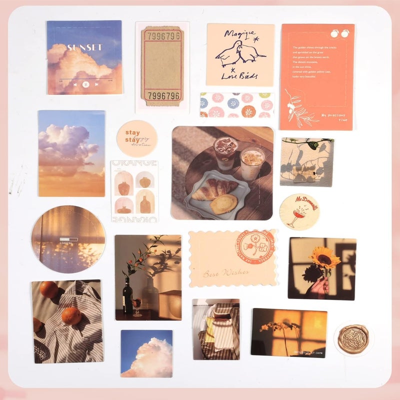 RANUR 346Pcs Vintage Aesthetic Scrapbook Kit With Stickers, Art Bullet Junk Journal Kit Scrapbooking Supplies Journal Planners Paper Stickers Craft Notebook Collage (Sunset), Multicolor - Image 3
