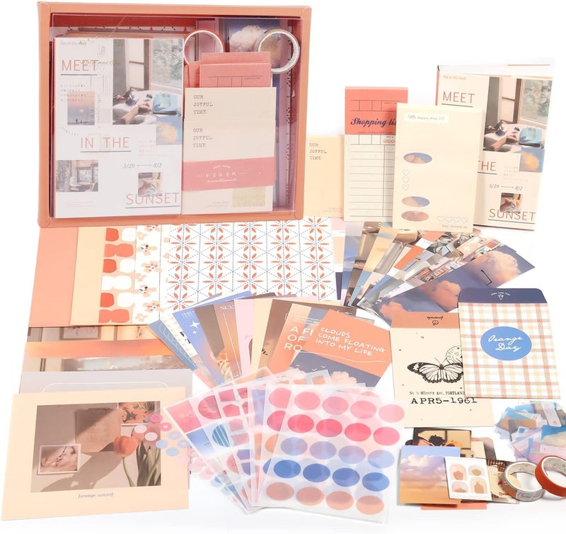 RANUR 346Pcs Vintage Aesthetic Scrapbook Kit With Stickers, Art Bullet Junk Journal Kit Scrapbooking Supplies Journal Planners Paper Stickers Craft Notebook Collage (Sunset), Multicolor - Image 1