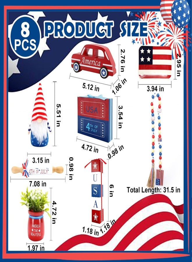 SYNCVIBE 4th of July Decorations Patriotic Tiered Tray Decor Set, 8 Pcs Fourth of July Memorial Day Decorations for Home Office Independence Day Centerpieces for Table Shelf Tray Red White and Blue Decor - Image 3