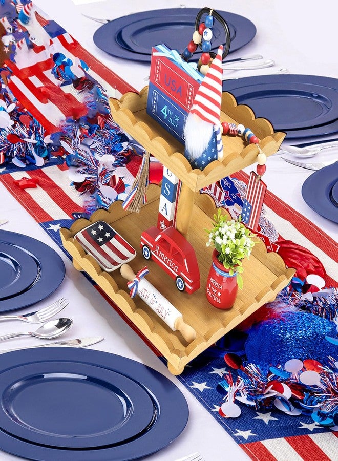 SYNCVIBE 4th of July Decorations Patriotic Tiered Tray Decor Set, 8 Pcs Fourth of July Memorial Day Decorations for Home Office Independence Day Centerpieces for Table Shelf Tray Red White and Blue Decor - Image 5
