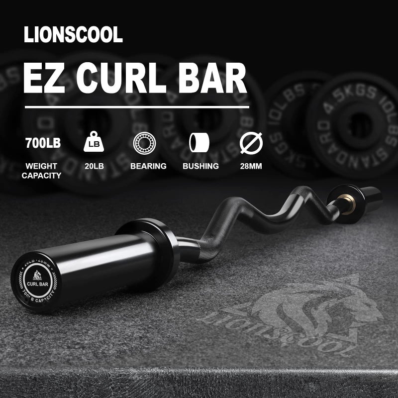 LIONSCOOL 28mm Grip EZ Curl Bar (Black) - Image 2