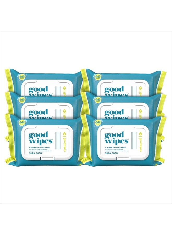 goodwipes Goodwipes Flushable & Plant-Based Wipes with Botanicals | Dispenser for At-Home Use | Shea-Coco with Aloe Septic and Sewer Safe | 360 count (6 packs) - Biggest Adult Wipes - Image 1
