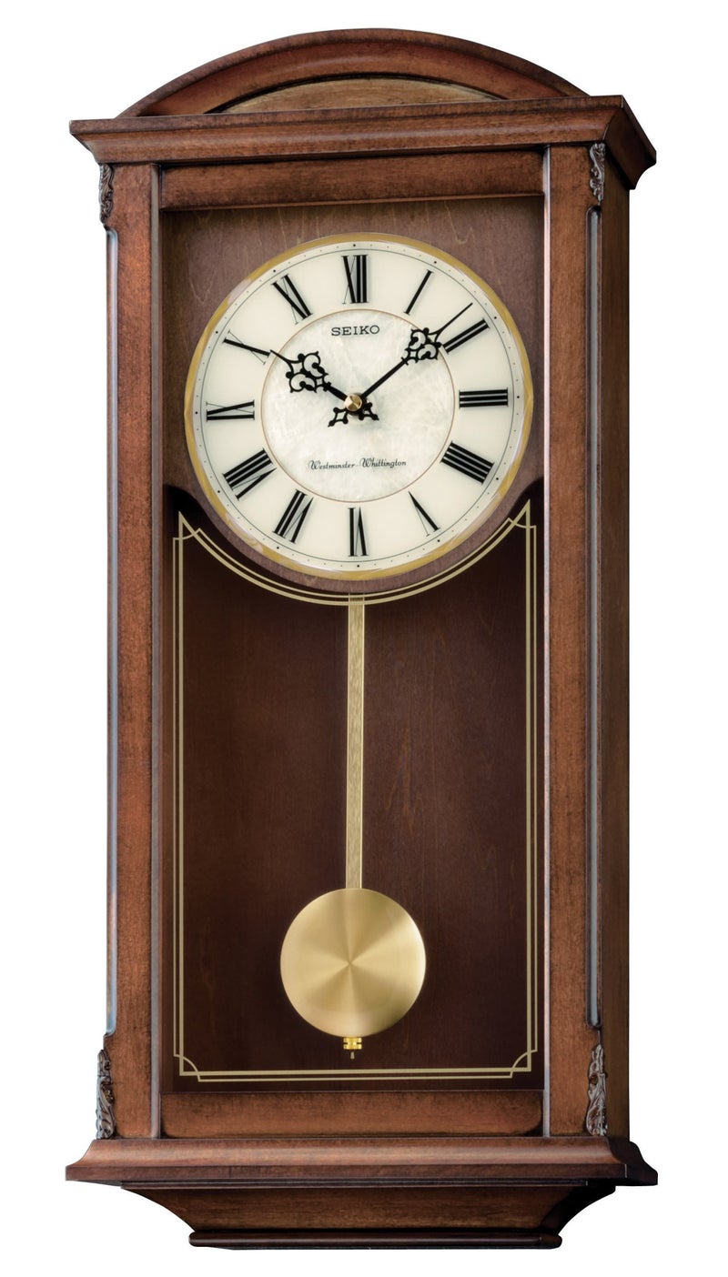 SEIKO Arched Wall Clock with Pendulum and Dual Chimes, brown, 21 x 10 x 4 Inch - Image 4