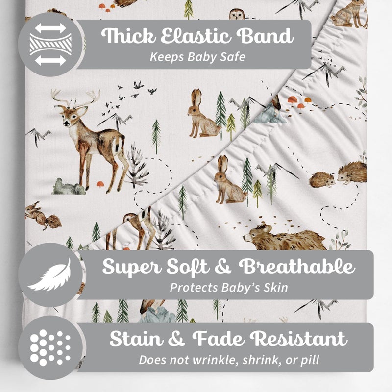 Sorrel + Fern Crib Sheets Neutral - Fitted Baby Crib Sheets Bed for Girl Boy - 2 Pack Standard & Toddler Mattress - Buttery Soft Organic Cotton Blend (Magic Forest) - Image 5