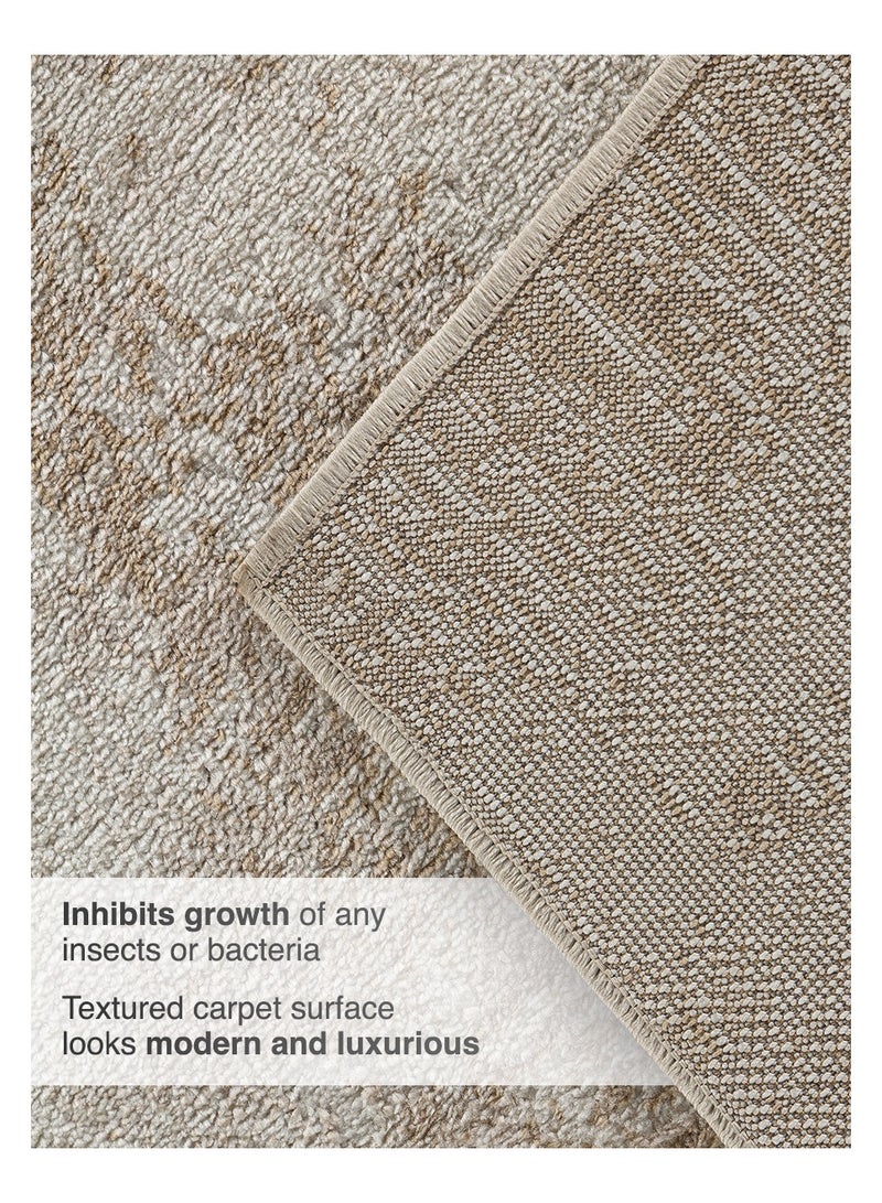 سجادة منطقة بتصميم عصري قديم مقاومة للانزلاق بلمسة ناعمة للغاية ديكور أرضي لغرفة المعيشة أو النوم باللون البيج بإضاءة طبيعية مستطيلة 250x350 سم - Image 4