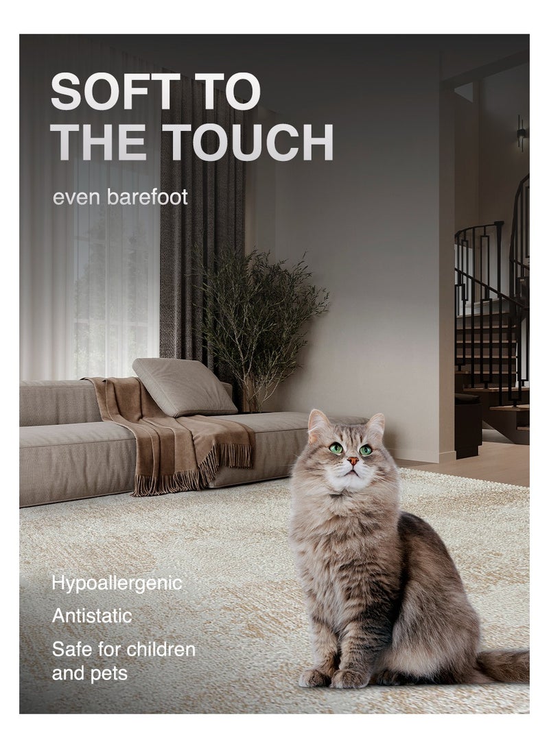 سجادة منطقة بتصميم عصري قديم مقاومة للانزلاق بلمسة ناعمة للغاية ديكور أرضي لغرفة المعيشة أو النوم باللون البيج بإضاءة طبيعية مستطيلة 250x350 سم - Image 5