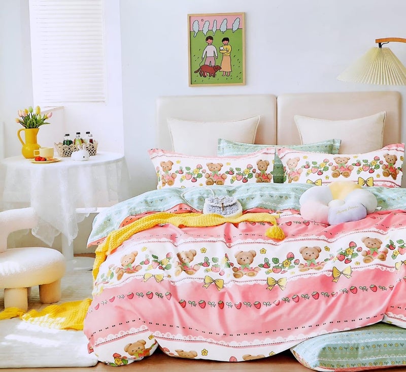 PRISCILLA 150 GSM Glace Cotton Kids Single Bed 250 TC Reversible Comforter | AC Blanket | Quilt | Duvet - All Seasons Lightweight Bedding Set with Cute Patterns - Design8 - Image 1