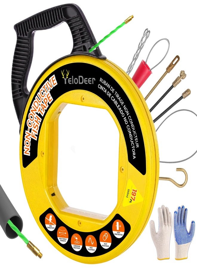 Yelodeer Fish Tape Wire Puller 197 FT x 4.5 mm with Gloves and 7 Adapters, PET Wire Fishing Tools for Walls and Electrical Conduit - Image 1