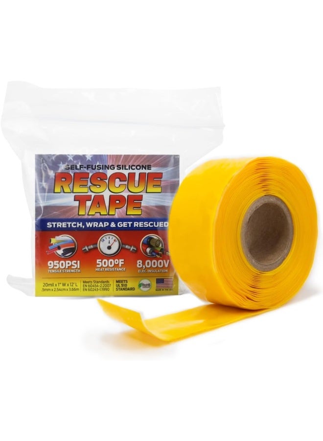 Bond It Rescue Tape, Self-Fusing Silicone Tape, Emergency Plumbing Pipe & Radiator Hose Repair, Electrical Insulation, Military Std, 1" x 12', Yellow - Image 1