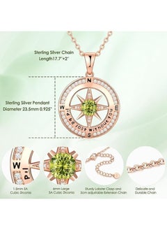 Zifeel Compass Necklace Gifts for Women wife - S925 Sterling Silver Birthstone Necklaces for Women - Anniversary Birthday Gifts for Her Wife Girlfriend - Valentines Day Mom Mother’s Day  Gifts  - Image 4