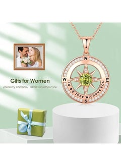 Zifeel Compass Necklace Gifts for Women wife - S925 Sterling Silver Birthstone Necklaces for Women - Anniversary Birthday Gifts for Her Wife Girlfriend - Valentines Day Mom Mother’s Day  Gifts  - Image 3
