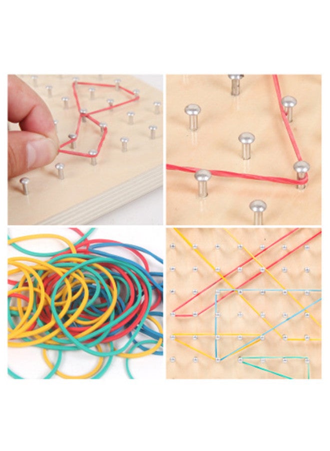 Wooden Montessori Geometry Rubber Band Nail Plate Kindergarten Early Education Enlightenment Mathematics Shape Learning Aids-Color:Geometric Shape Rubber Band Nail Plate - Image 3