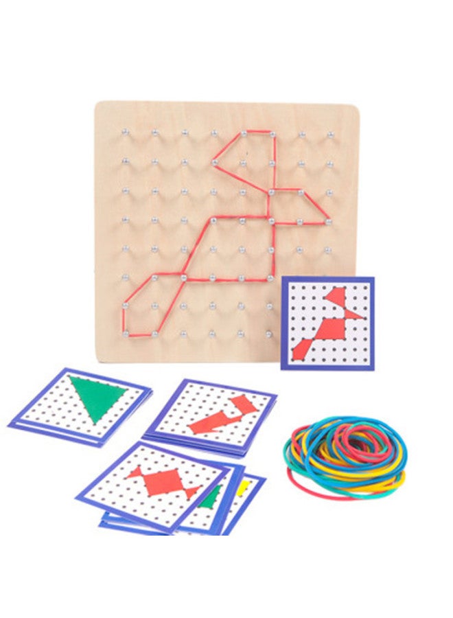 Wooden Montessori Geometry Rubber Band Nail Plate Kindergarten Early Education Enlightenment Mathematics Shape Learning Aids-Color:Geometric Shape Rubber Band Nail Plate - Image 2