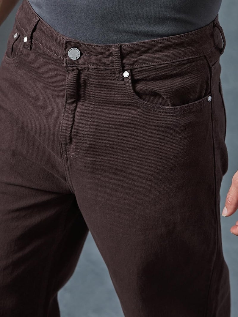 Bewakoof Men's Solid Wide Leg Cotton Baggy Jeans_624689_Brown_32 - Image 2