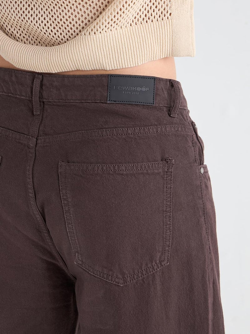 Bewakoof Men's Solid Wide Leg Cotton Baggy Jeans_624689_Brown_32 - Image 5
