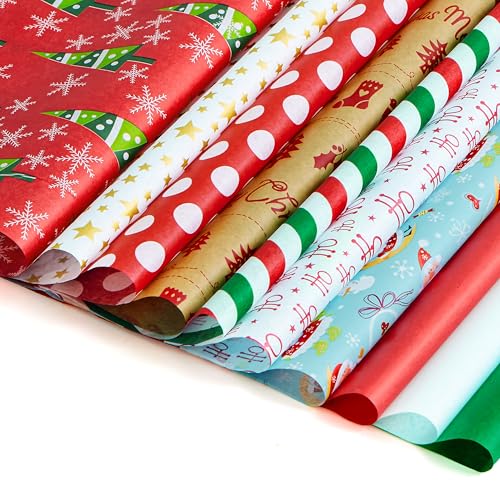 Joiedomi 150 Sheets Christmas Tissue Paper Assorted Design; Easy and Fast Gift Wrapping Accessory Perfect for present Boxes, Xmas Gift Wrapping Bags and Wine Bottles - Image 1