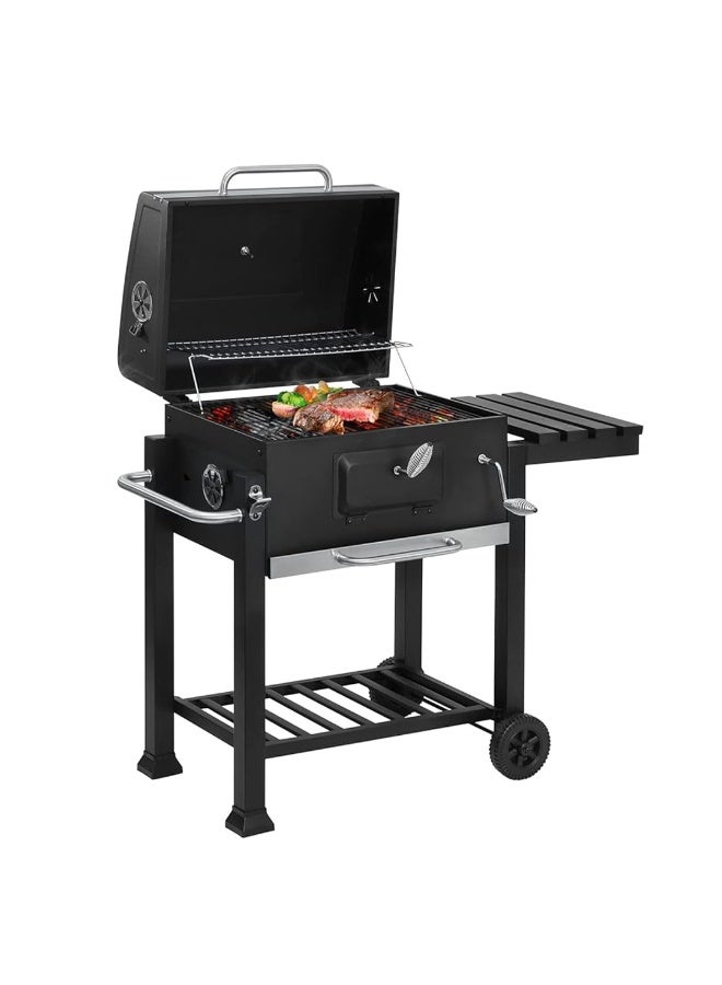 شواية خارجية مع غطاء  – تصميم عملي مع رف جانبي وعجلات للتنقل - Image 1