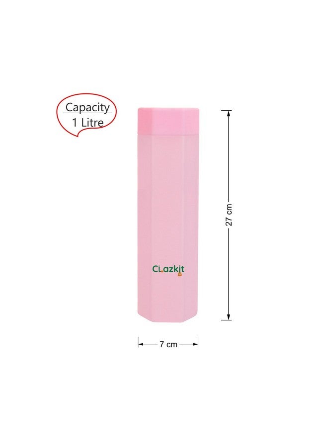 Clazkit Plastic Hexagon Shaped Water Bottle| Office Bottle | Gym Home Kitchen Travel Hiking Treking Set Of 3 1 Litre, Multicolor - Image 2
