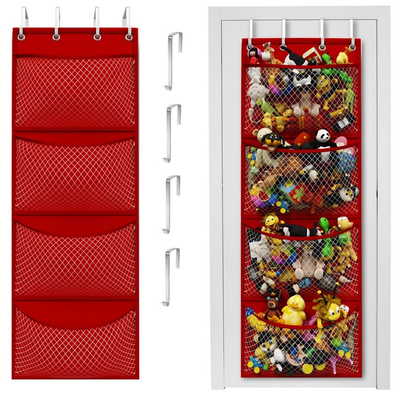 Honeyera Storage for Stuffed Animal - Over Door Organizer for Stuffies, Baby Accessories, and Toy Plush organizer/Easy Installation with Breathable Hanging Storage Pockets (SuperHero Red) - Image 1