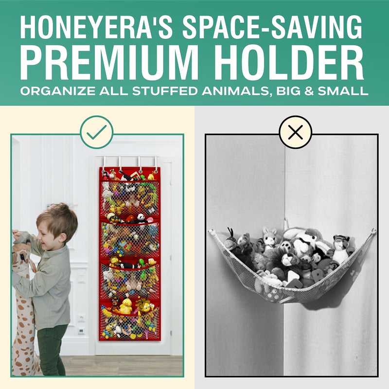 Honeyera Storage for Stuffed Animal - Over Door Organizer for Stuffies, Baby Accessories, and Toy Plush organizer/Easy Installation with Breathable Hanging Storage Pockets (SuperHero Red) - Image 3