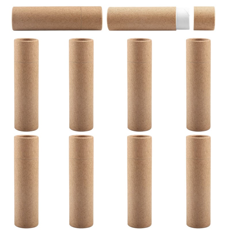 Cositina 10 Pcs 25g Paperboard Lip Balm Tubes Refillable Krafts Paper Lipstick Tube Round Cardboard Empty Lip Gloss Container Holder Tubes for DIY Chapstick Salve Cosmetic Lotion Solid Perfume - Brown