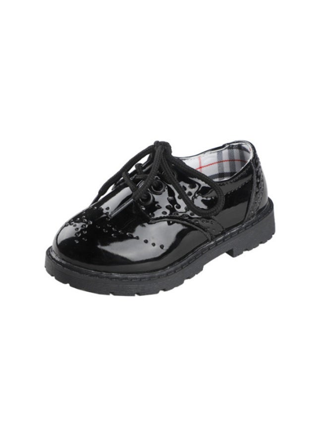 Children's Bright Leather Shoes Baby Host Performance Hollow Lace-up Children's Shoes Fashion Boys Stick Pu Leather Shoes Hair
