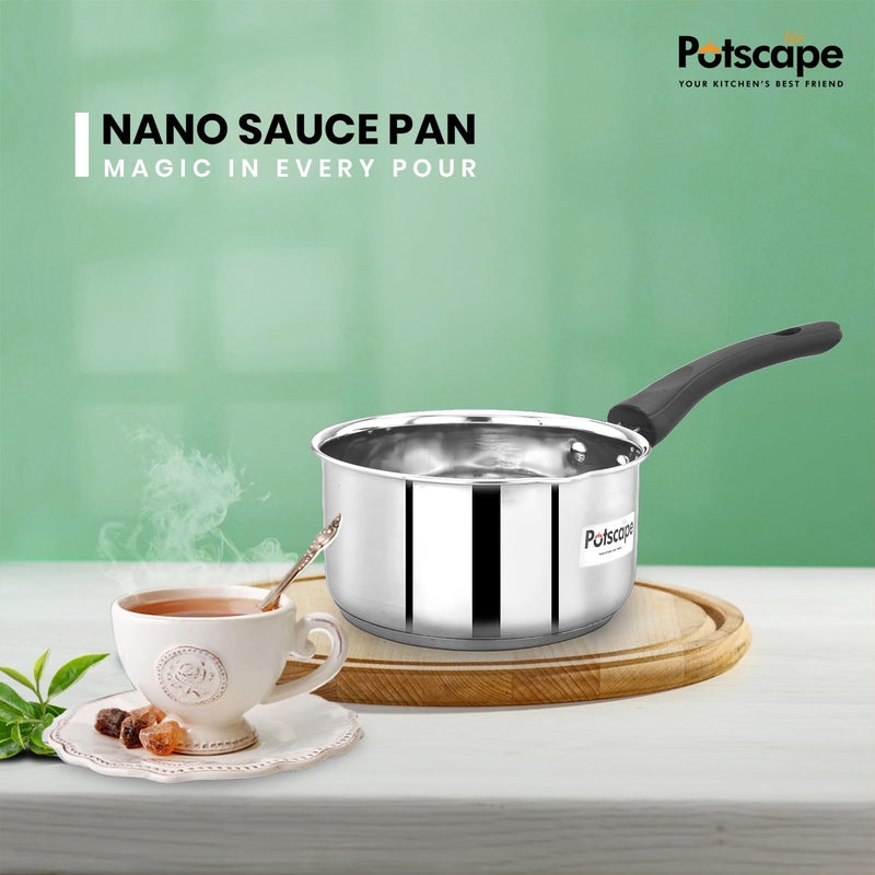 Potscape Nano Sauce Pan for Tea 18 cm 16 LTR Heavy Gauge Stainless Steel Even Heat Distribution Dishwasher Safe Gas Induction Compatible RustProof Ideal for Tea Coffee Sauces - Image 5
