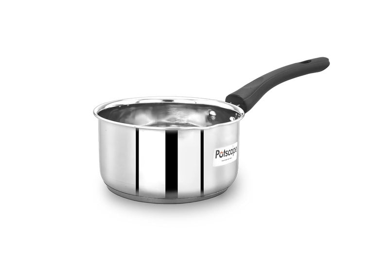 Potscape Nano Sauce Pan for Tea 18 cm 16 LTR Heavy Gauge Stainless Steel Even Heat Distribution Dishwasher Safe Gas Induction Compatible RustProof Ideal for Tea Coffee Sauces - Image 1