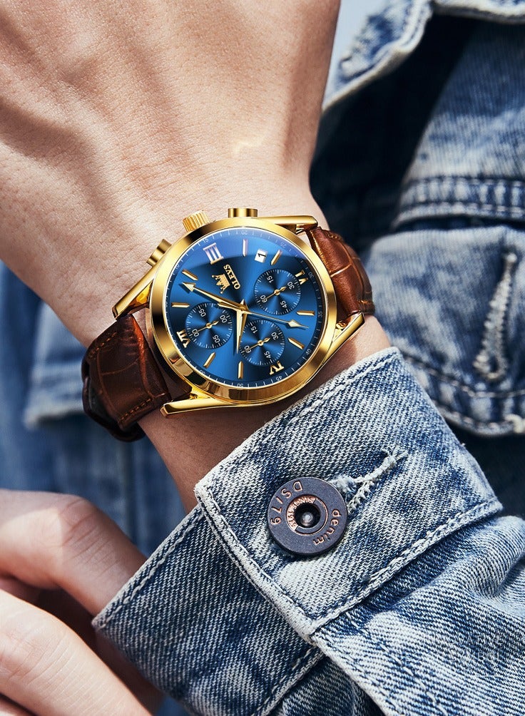 أوليفز الرجال ووتش بو الجلود حزام توقيت ووتش ديلوكس متعددة الوظائف الاتصال الهاتفي noctilucent للماء التقويم القمر المرحلة التناظرية الكوارتز ووتش الرياضة - Image 4