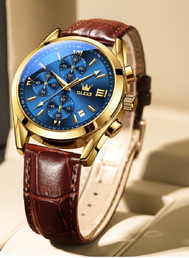 أوليفز الرجال ووتش بو الجلود حزام توقيت ووتش ديلوكس متعددة الوظائف الاتصال الهاتفي noctilucent للماء التقويم القمر المرحلة التناظرية الكوارتز ووتش الرياضة - Image 1