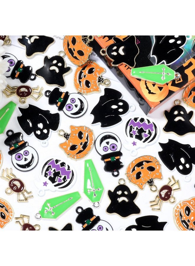 CESUSME 42 Pcs Halloween Charms Bulk, 7 Styles Horror Ghost Cat Halloween Charms For Jewelry Making, Spider Coffin Pumpkin Halloween Pendant Charms For Bracelets Earring Diy Crafts Accessories - Image 5